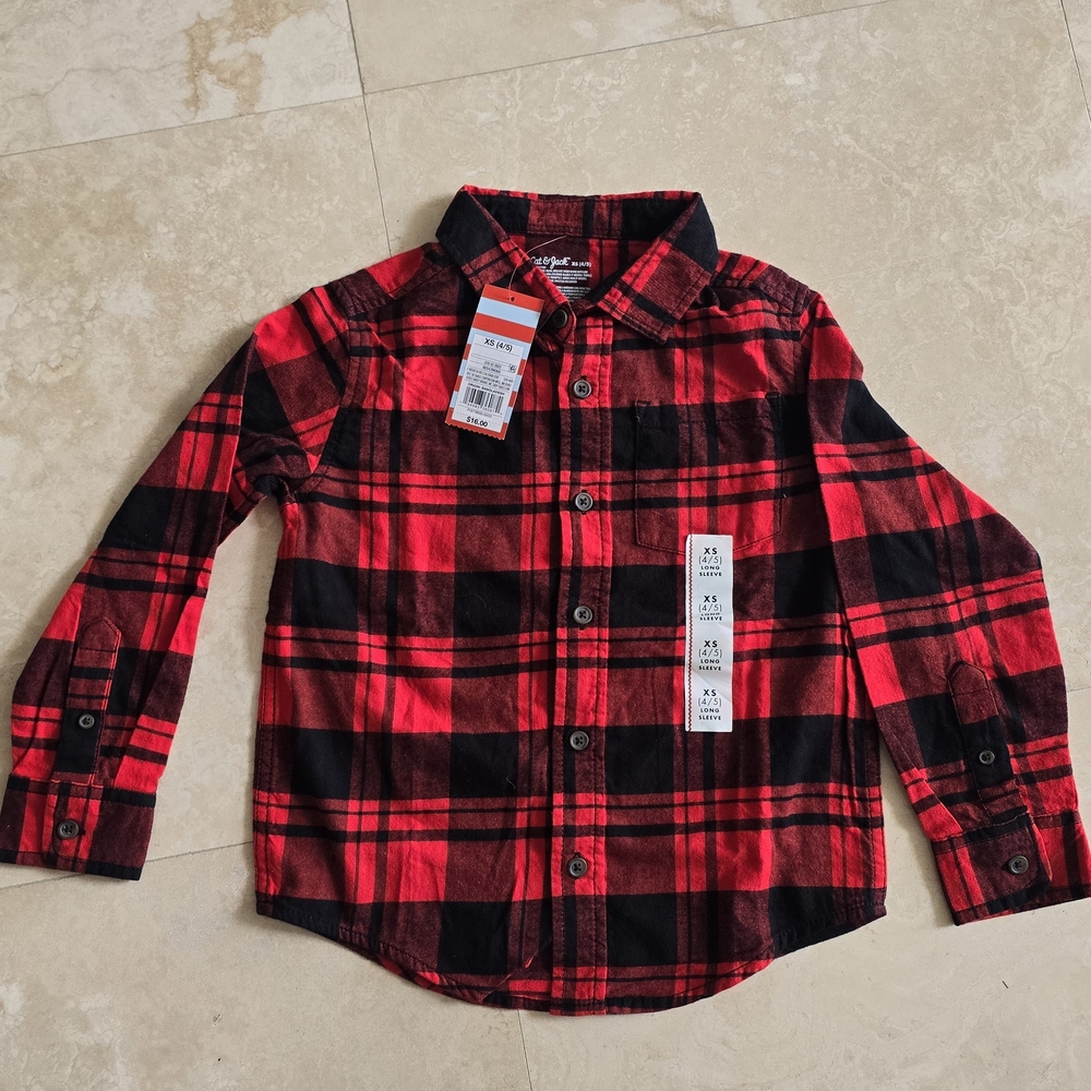Cat & Jack - Buffalo Plaid / Red and Black Plaid Button Down Shirt